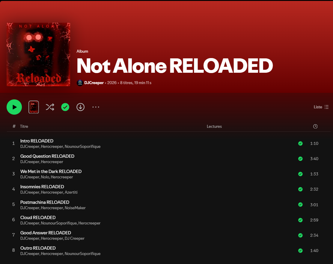 Page Spotify d’une sortie de DJCreeper